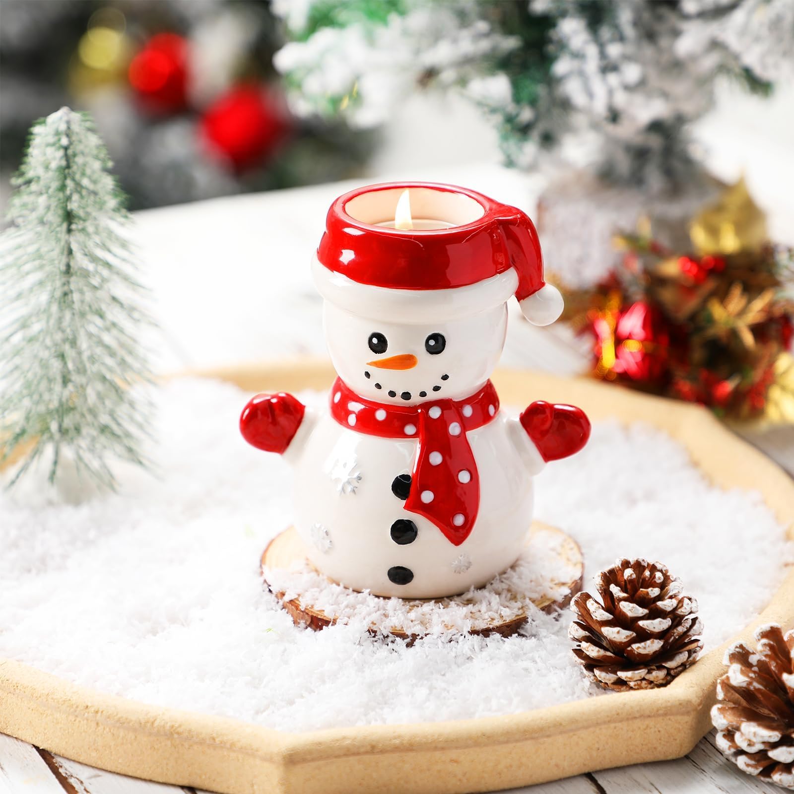 Amazon.co.jp: 雪だるま ティーライト キャンドルホルダー サンタ帽子